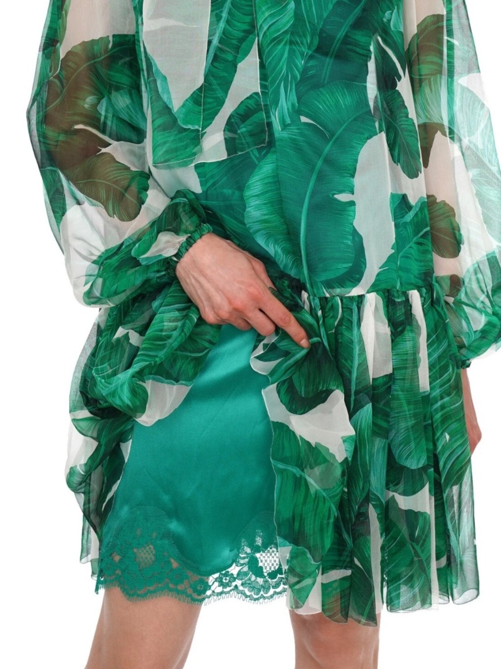 DOLCE & GABBANA Banana Leaf Silk Ribbon Dress White Green IT / 36 US XS - Picture 2 of 16